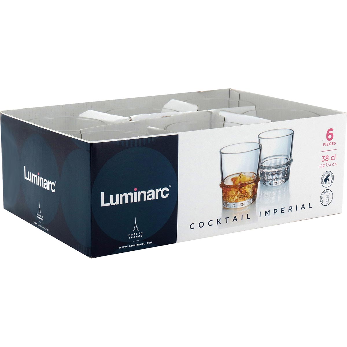 Jogo 6 Copos de Uísque Luminarc Cocktail Vidro Temperado 380ml Transparente