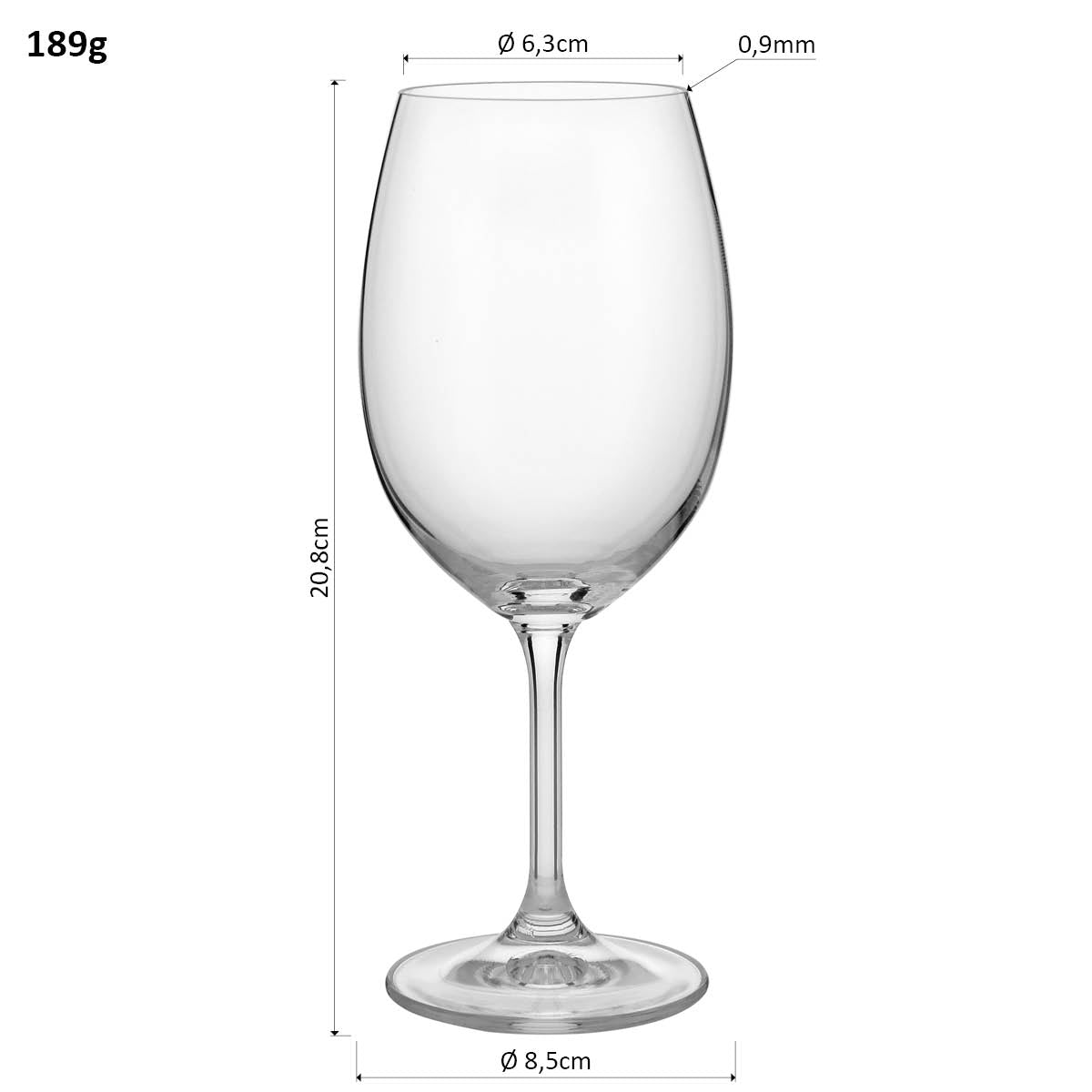 Conjunto 6 Taças de Água Bohemia Lara Cristal 450ml Transparente 21x9cm