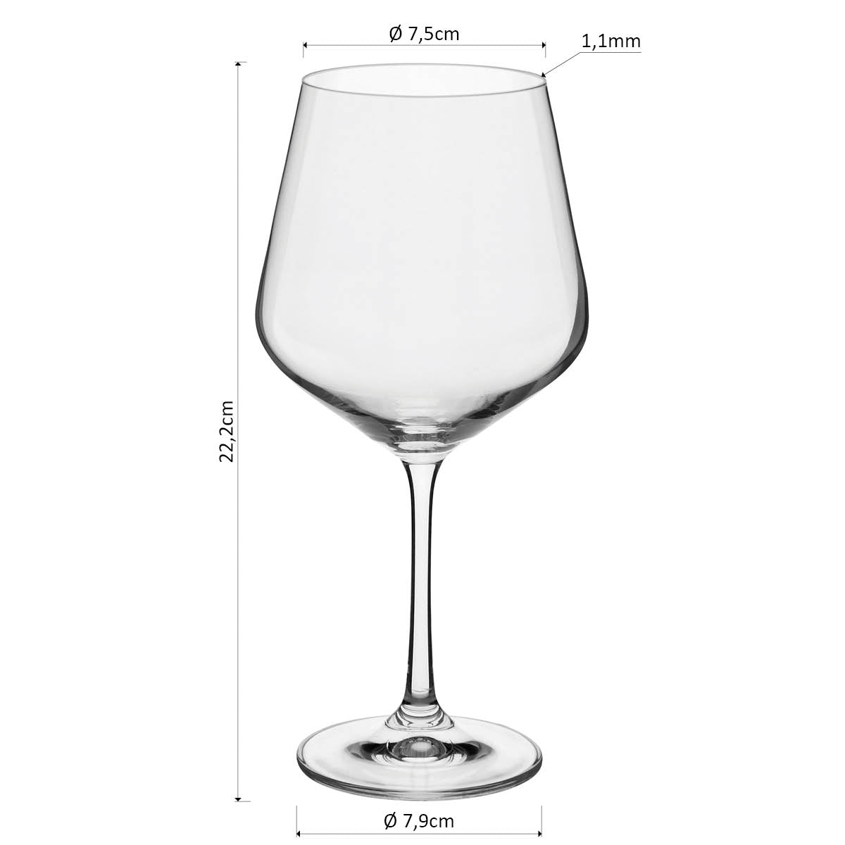 Conjunto 6 Taças de Vinho Bohemia Sandra Cristal 570ml Transparente