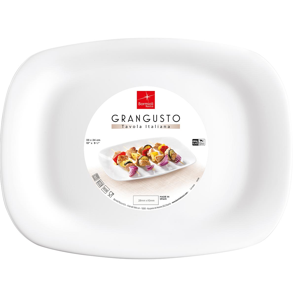 Prato Raso Bormioli Rocco Grangusto Vidro Temperado Branco 34x24cm