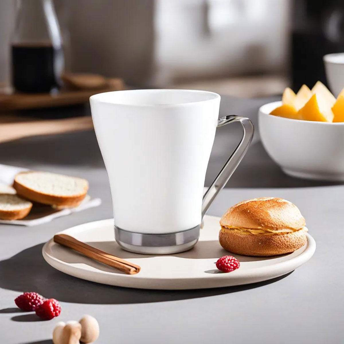 Xícara Cappuccino Bormioli Rocco Aromateca Alça Inox Vidro Temperado 230ml 10x8x8cm Branco