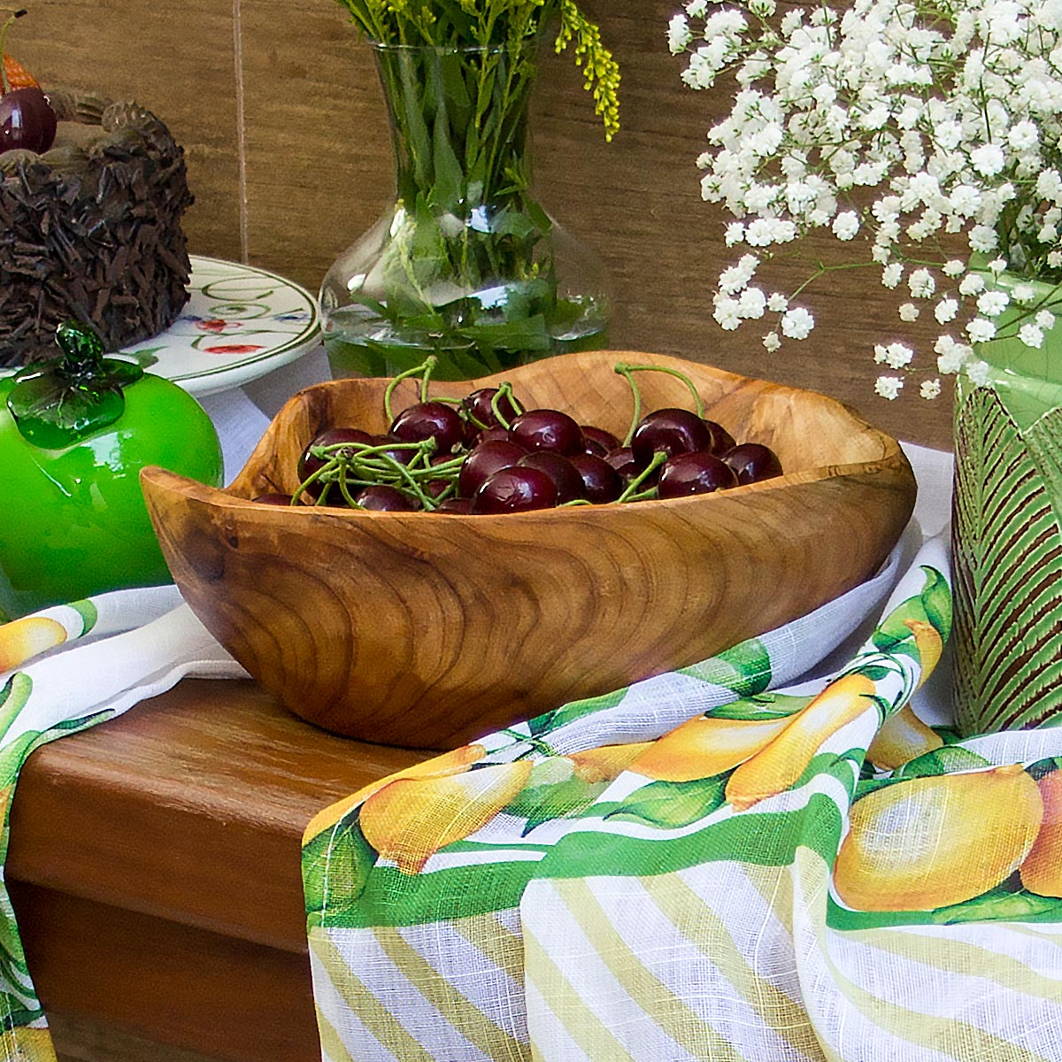 Centro de Mesa de Madeira Natural 10x23x23cm Wood Decorativo