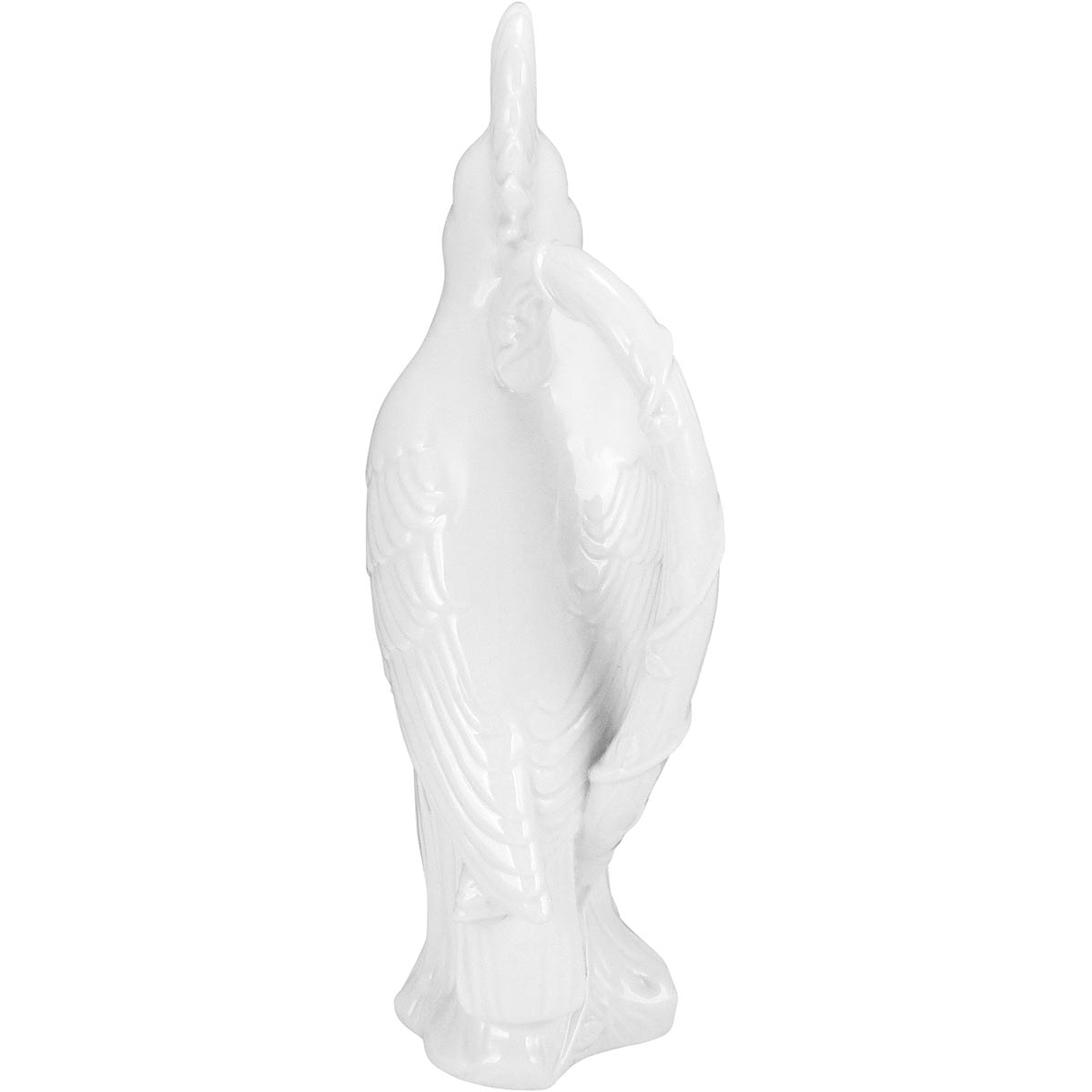 Adorno de Cerâmica Branco Pássaro Calipso 33cm Decorativo
