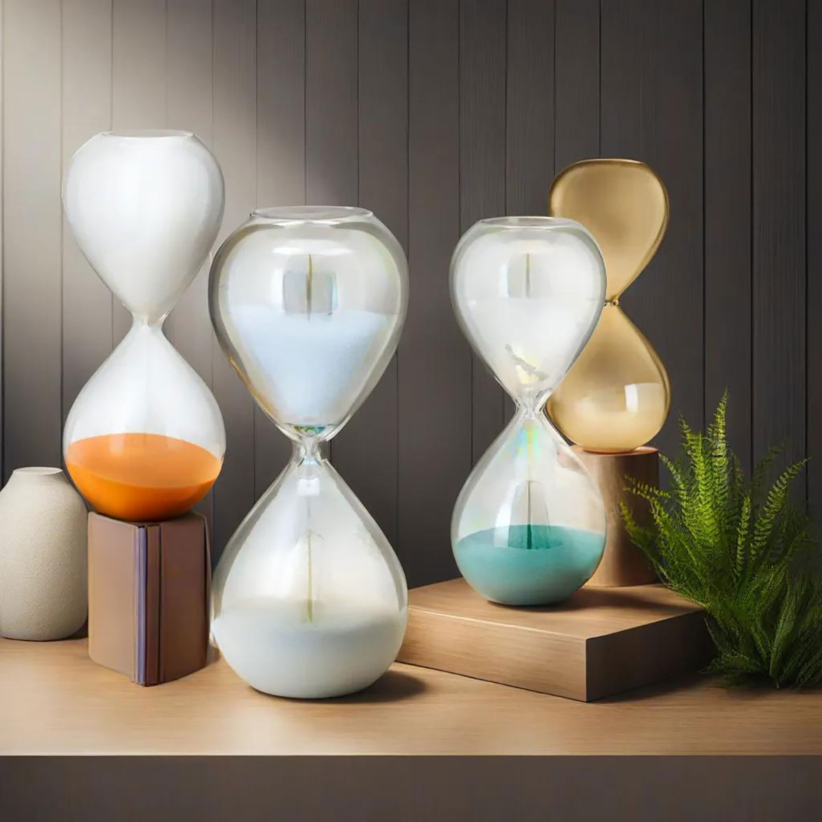 Ampulheta de Areia Branca Vidro Transparente 20x8cm Decorativa