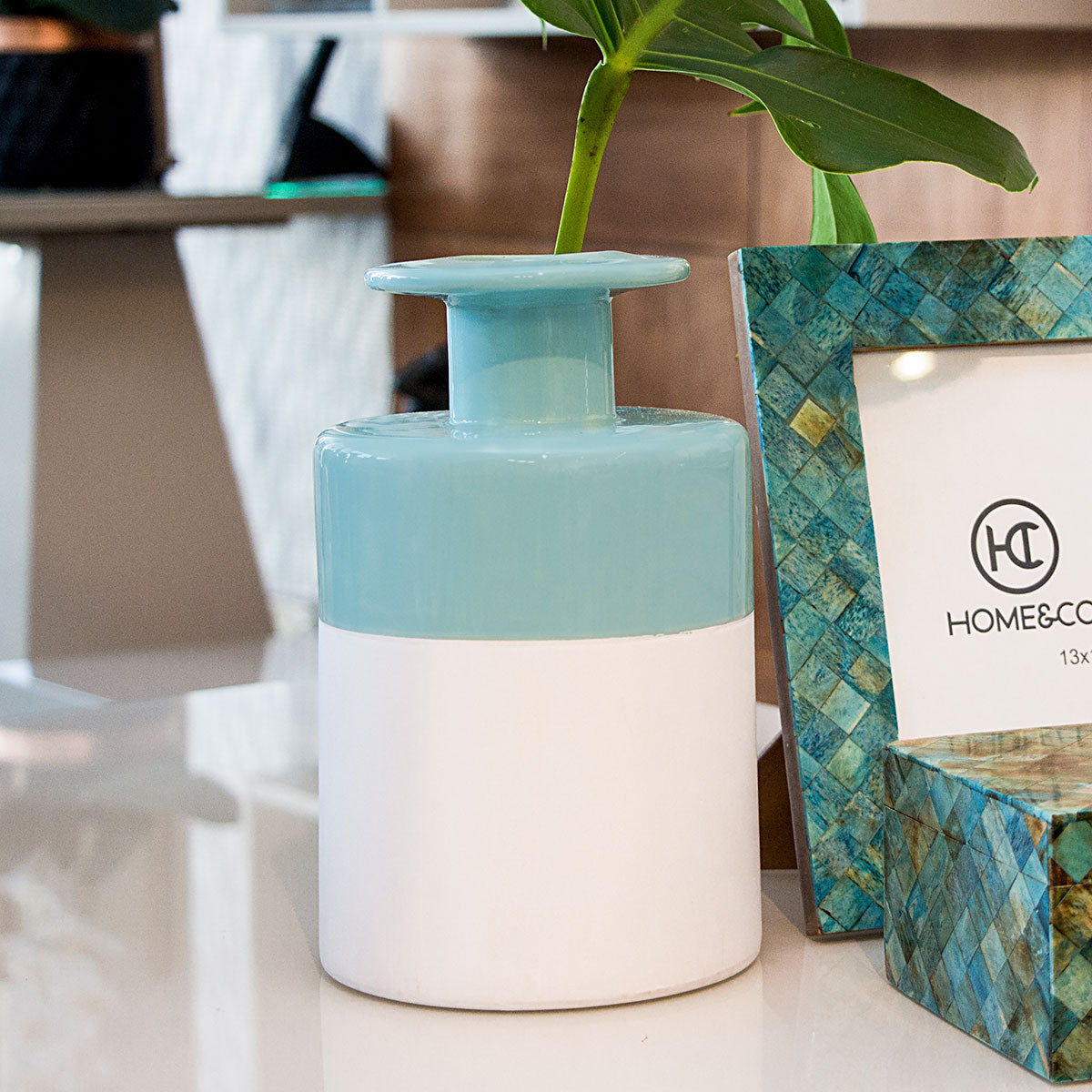 Vaso Cerâmico Azul Aquamare 23x15x15cm para Decoração