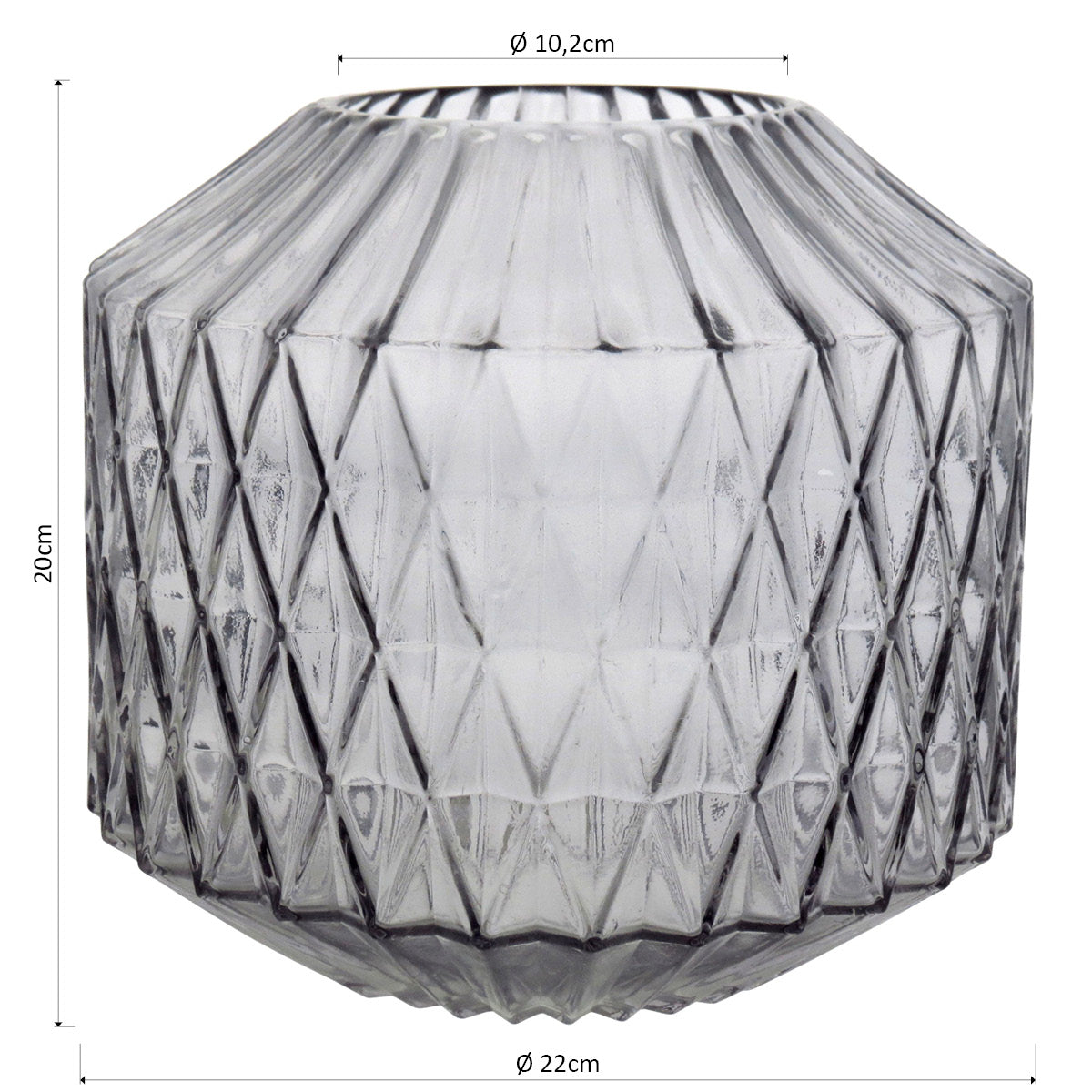 Vaso Canoe Vidro Cinza 20x22cm para Decoração de Ambientes