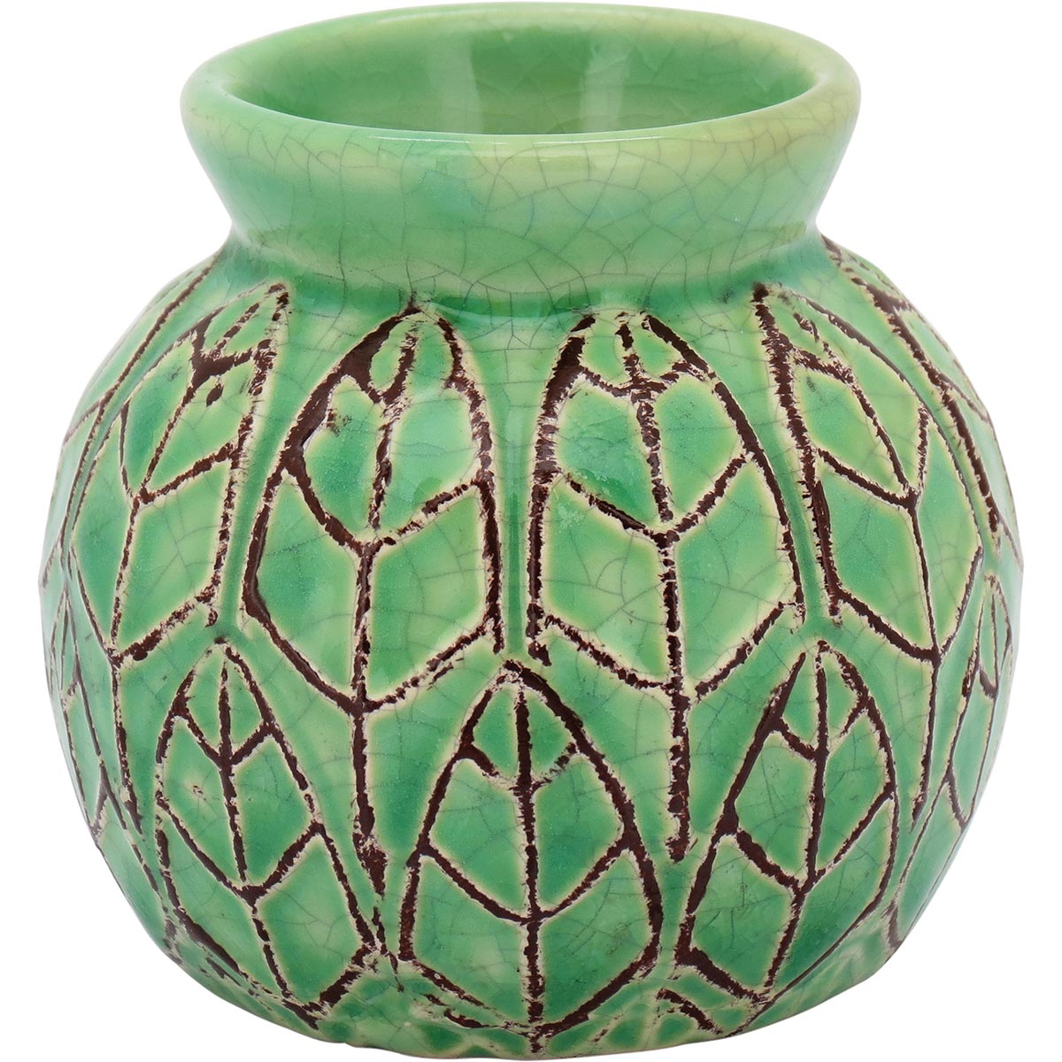 Vaso Cerâmico Verde Crispin 8x8cm - Decoração Elegante para Arranjos