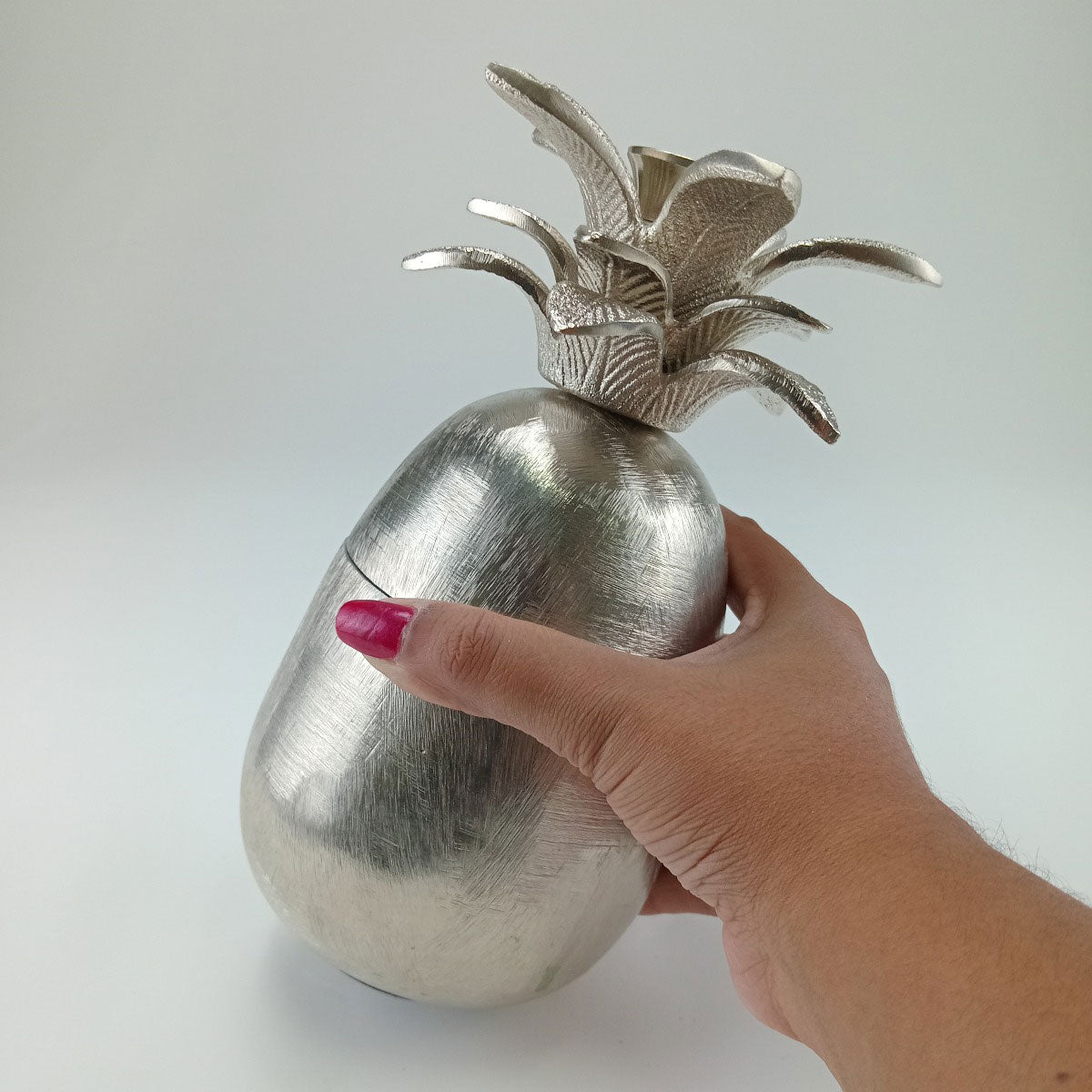 Castiçal Abacaxi Metal Prata Home&Co 22x11cm Decorativo