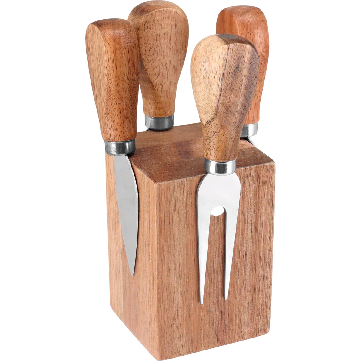 Jogo de Facas para Queijo 5 Peças Cheesy Inox com Cepo Natural