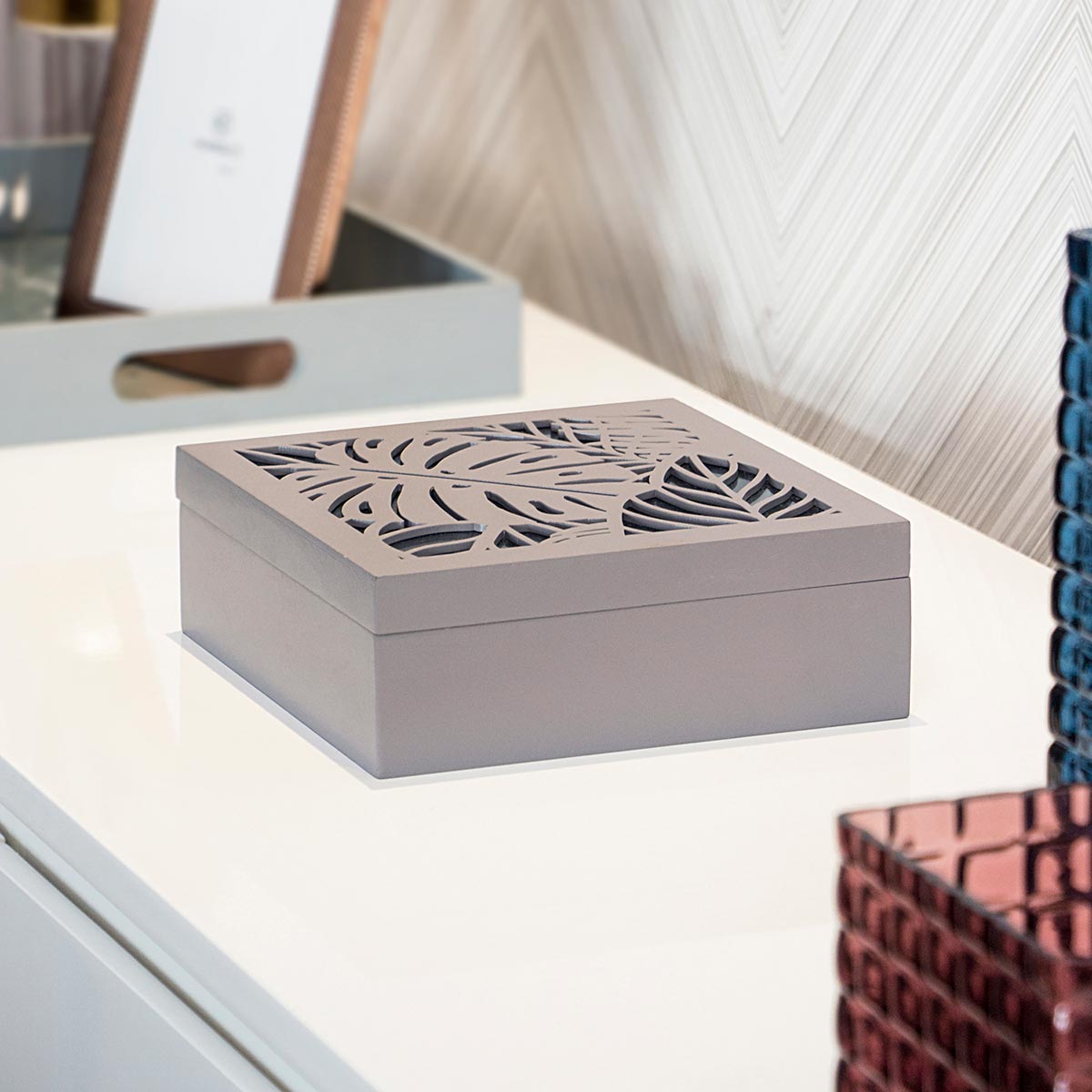 Caixa Organizadora Surya MDF Cinza 7x20x20cm para Escritório e Casa