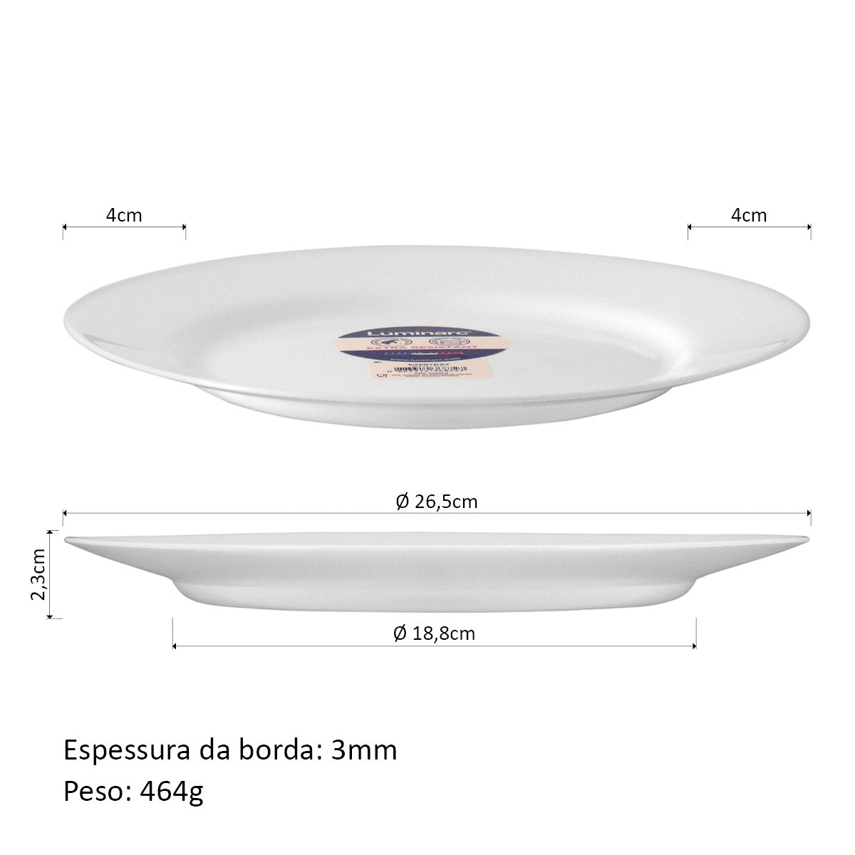 Jogo de Pratos Rasos Luminarc Everyday 6 Unidades Vidro Temperado Branco 27cm