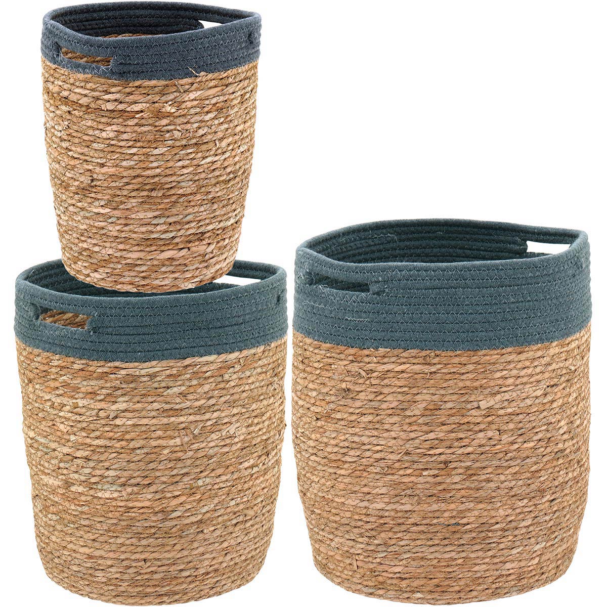 Jogo de Cestas Empilháveis 3 Peças Fibra Natural Organizador