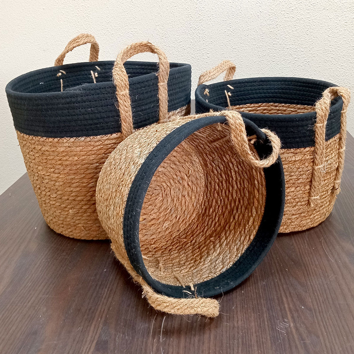 Cesta Organizadora Kigali 3 Peças Fibra Natural Marrom Grande, Médio e Pequeno