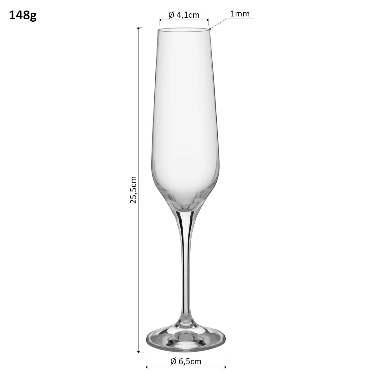 Conjunto 6 Taças de Champanhe Bohemia Rebecca Cristal 195ml Transparente