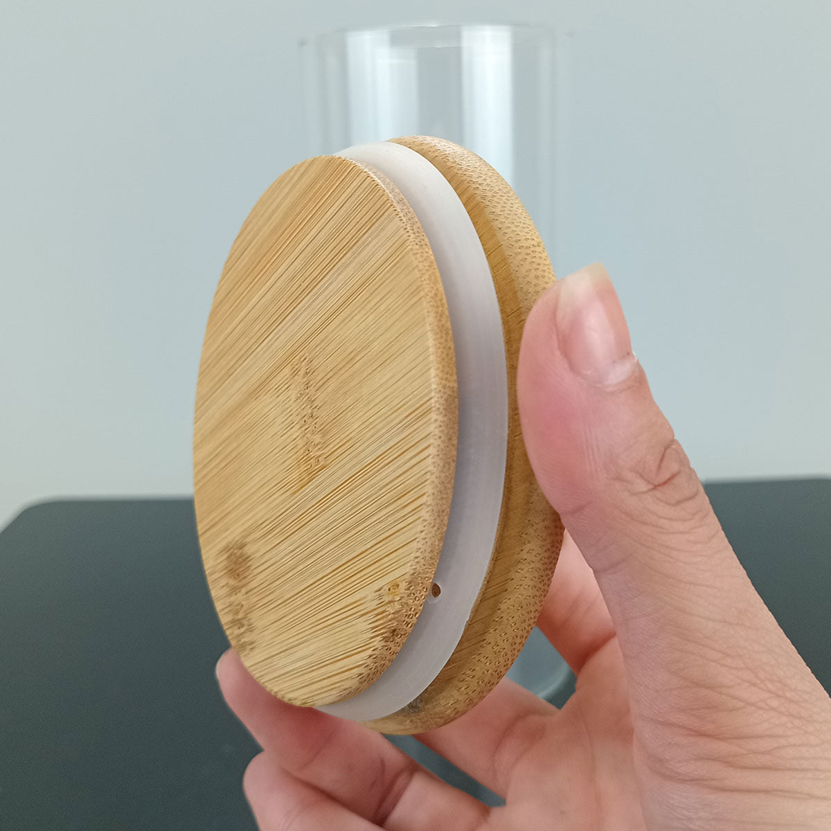 Pote de Mantimentos 1,4L Vidro Borossilicato com Tampa de Bambu Transparente