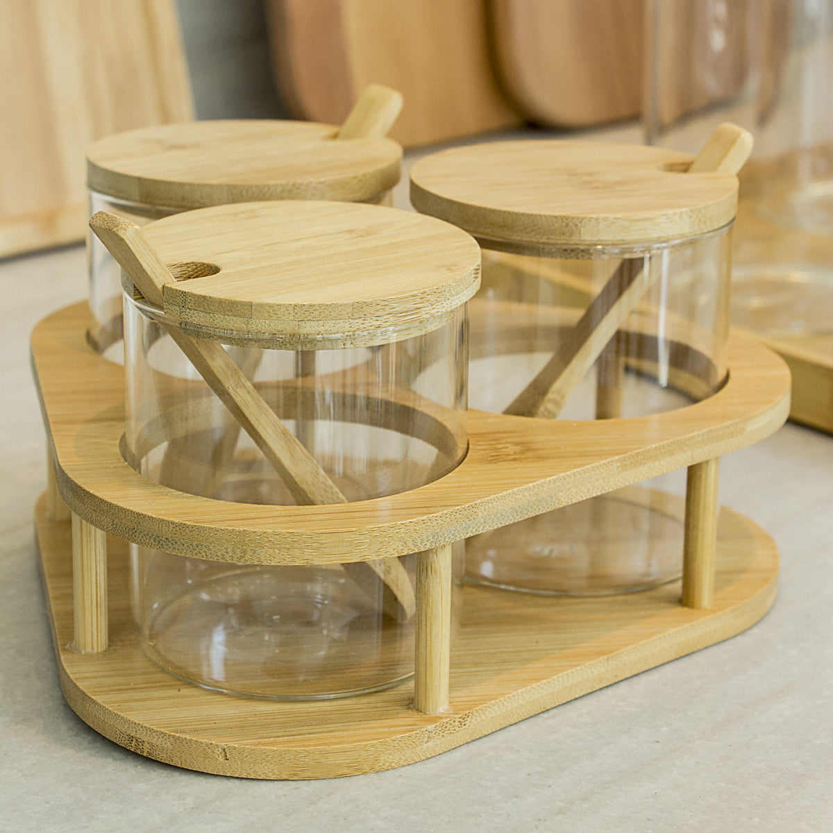 Conjunto de Porta Condimentos 3 Peças Vidro Borossilicato Transparente com Suporte