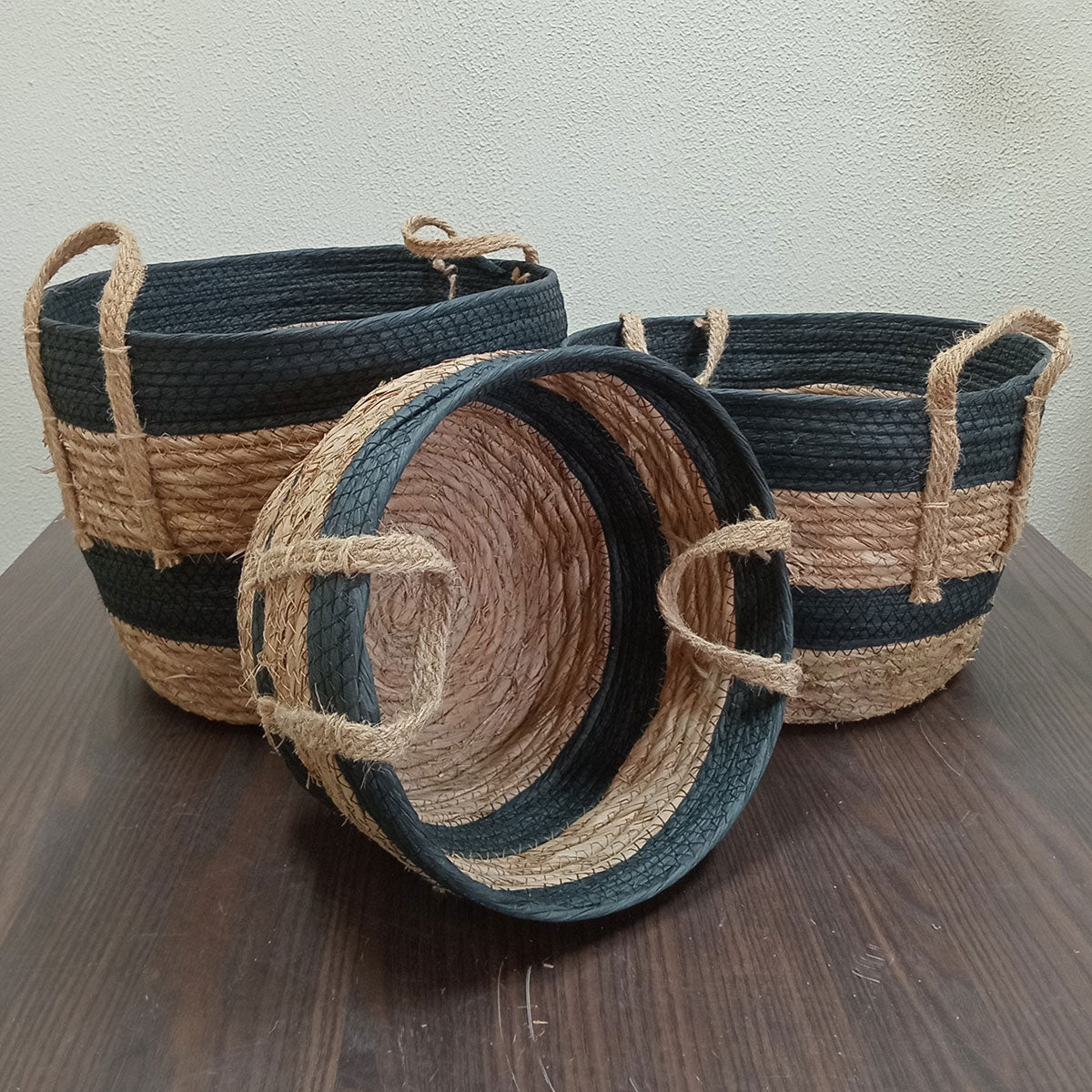 Cesta Organizadora 3 Peças Zagora Fibra Preta - Grande, Médio e Pequeno