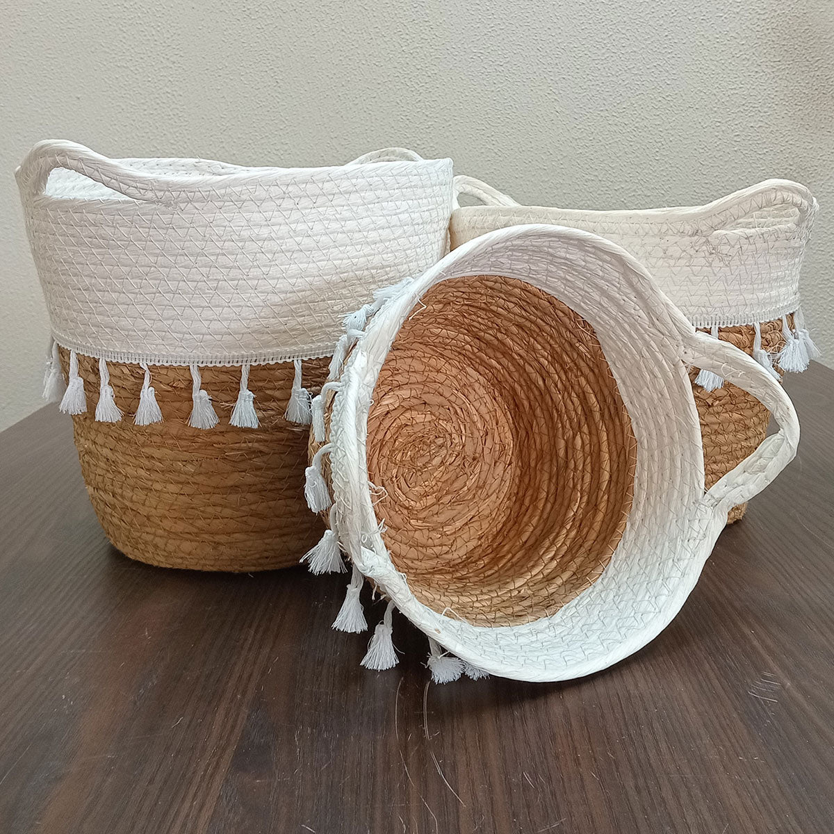 Conjunto de Cestas Organizadoras Fibra Branca 3 Peças - Decorativas