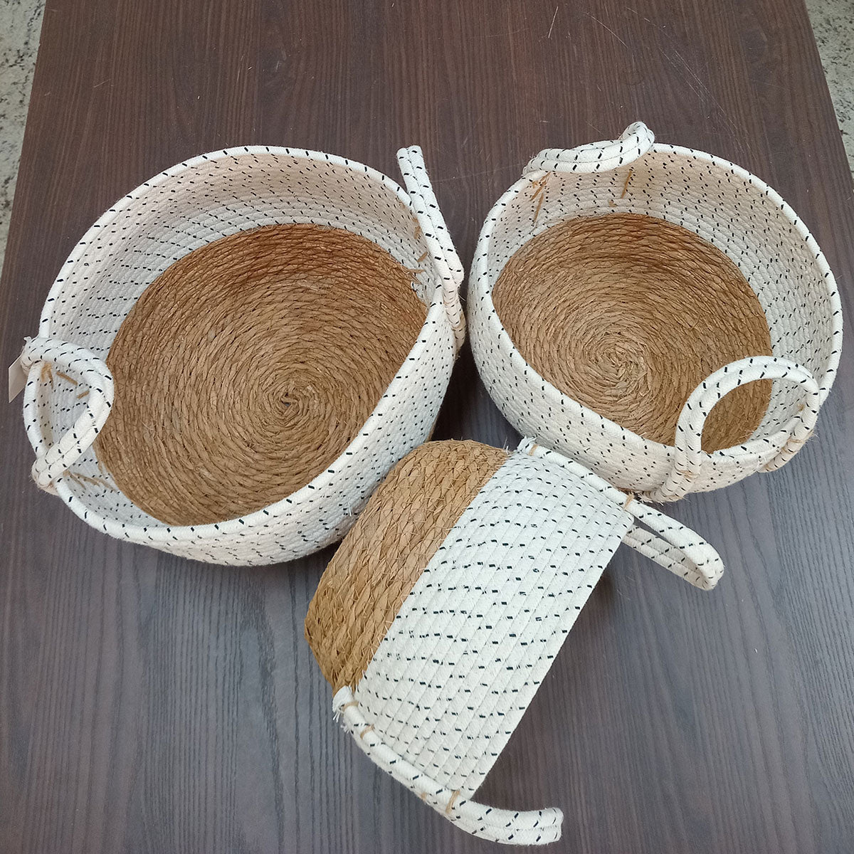 Cesta Organizadora 3 Peças Kigali Fibra Branca para Decoração e Armazenamento