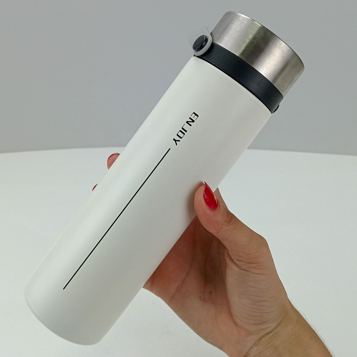 Garrafa Térmica Enjoy Inox 450ml Branco Parede Dupla Isolamento Térmico
