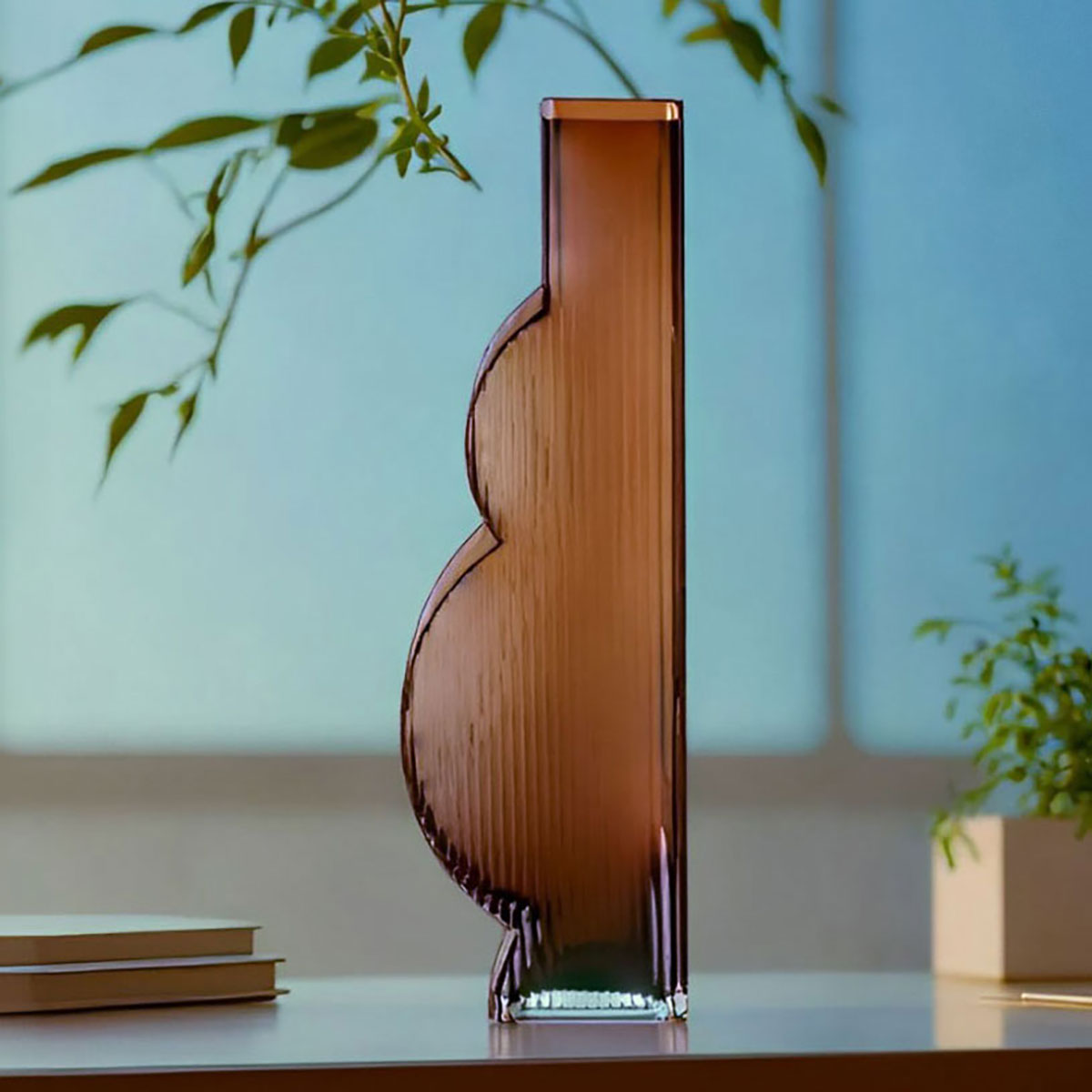 Vaso Ficarella Vidro 35x5x11cm Âmbar