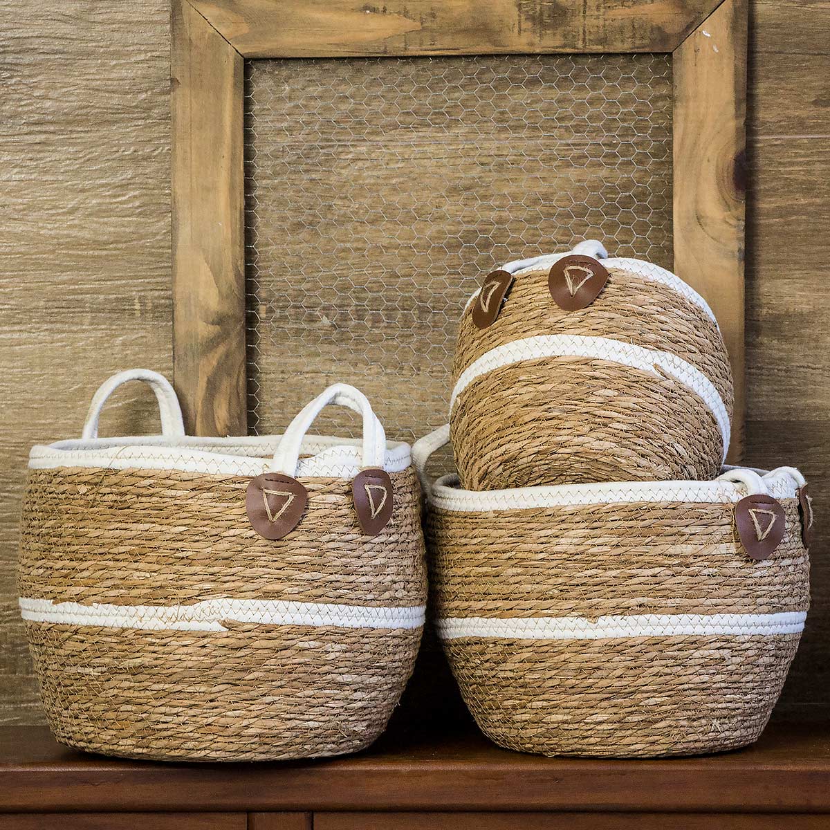 Cesta Decorativa Organizadora Fibra Natural 3 Peças Marrom