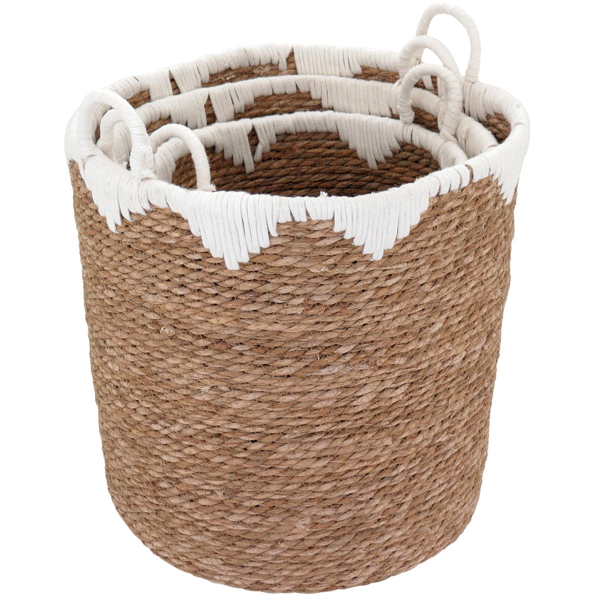 Conjunto de 3 Cestas Decorativas em Fibra Natural Marrom - Grande, Médio e Pequeno