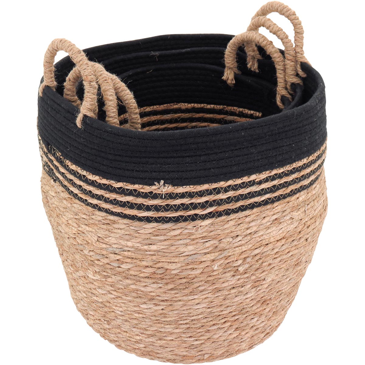 Jogo de 3 Cestas Decorativas Fibra Natural Preto - Organizadoras Domésticas