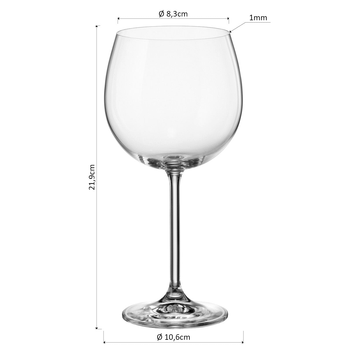 Conjunto 6 Taças de Vinho Bohemia Natalia Máxima Cristal 570ml Transparente