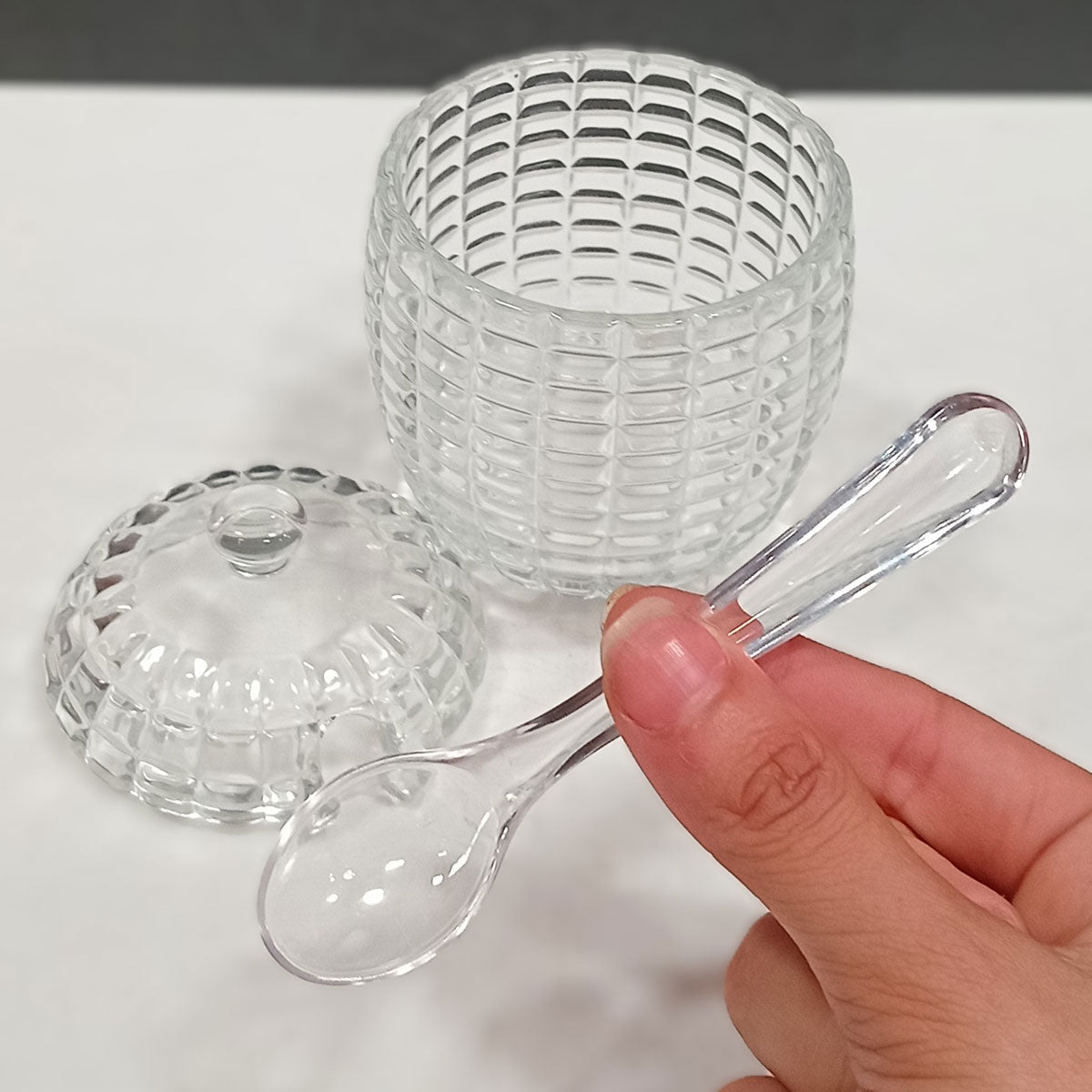 Meleira de Vidro Transparente 170ml com Colher 11x8x8cm