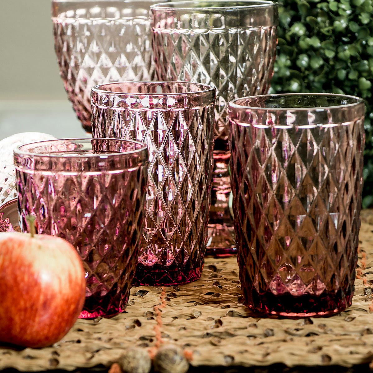 Conjunto 6 Copos Long Drink Vidro Rosa 370ml 12x8cm Elegantes