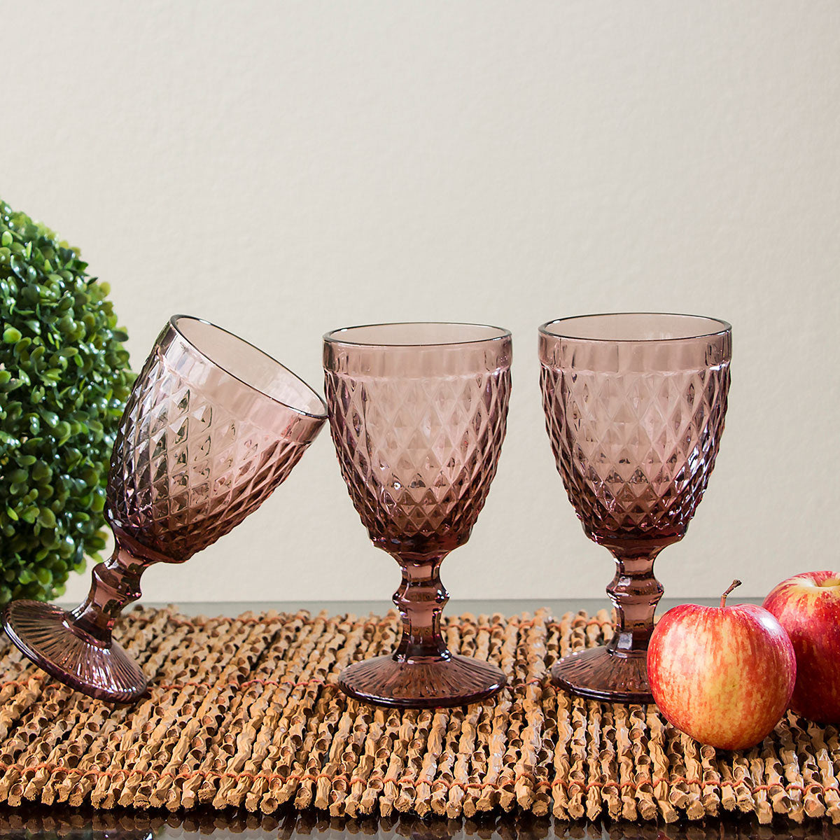 Conjunto 6 Taças Água Vidro Rosa 330ml Alta Resistência 17x9cm