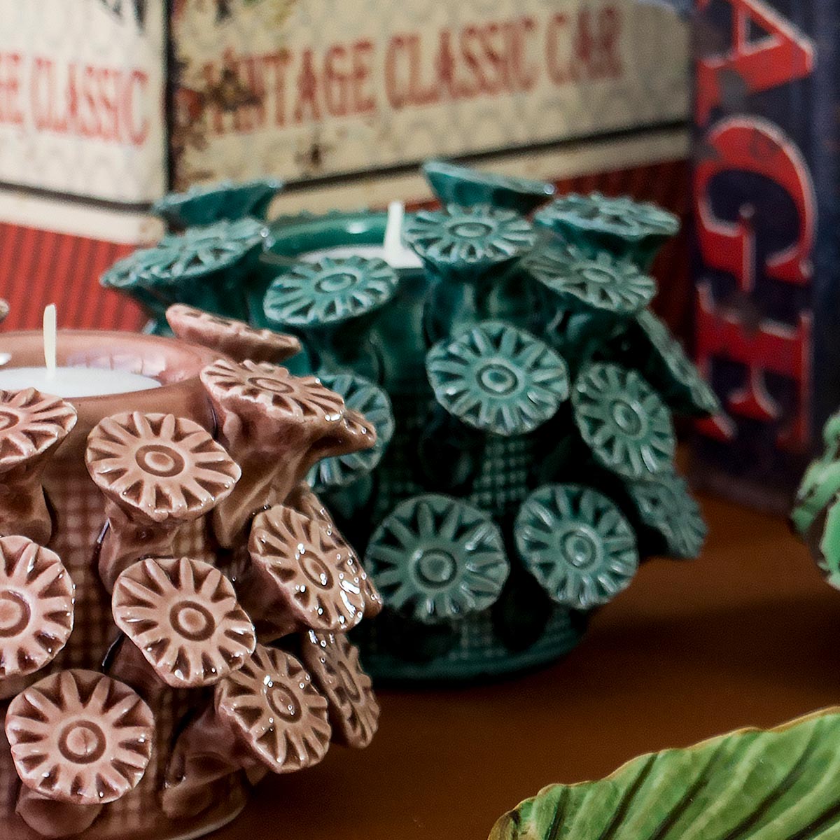 Castiçal de Cerâmica Verde 10x10cm para Decoração Elegante