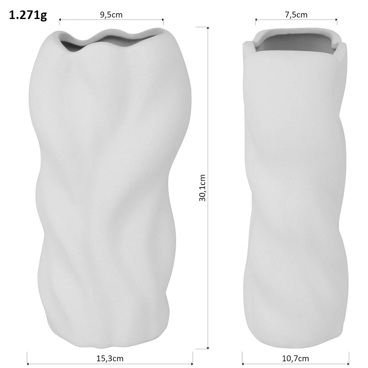 Vaso de Cerâmica Branco 30x15x10cm para Arranjos Florais