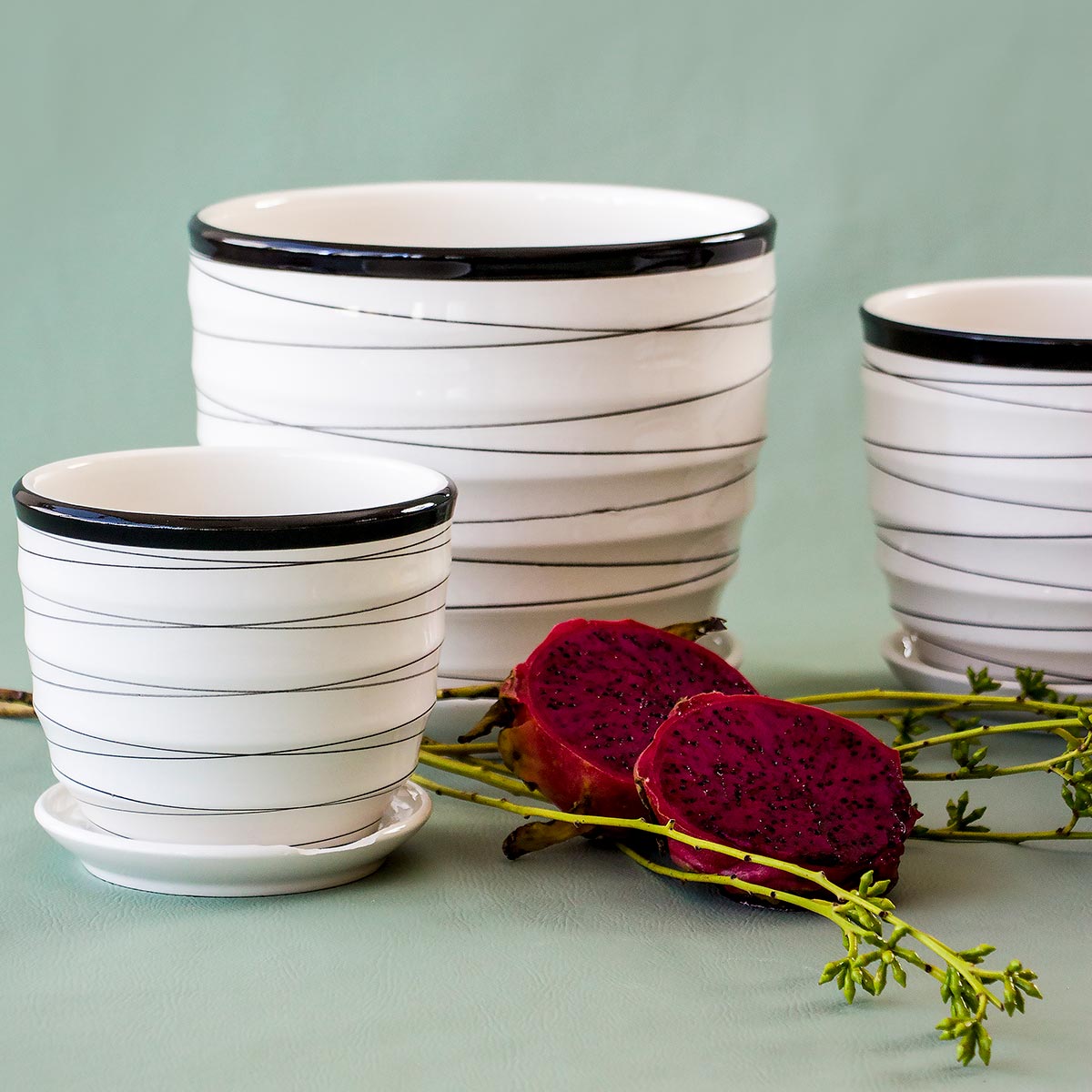 Conjunto de Cachepôs de Cerâmica Branca 3 Peças - Decoração Elegante