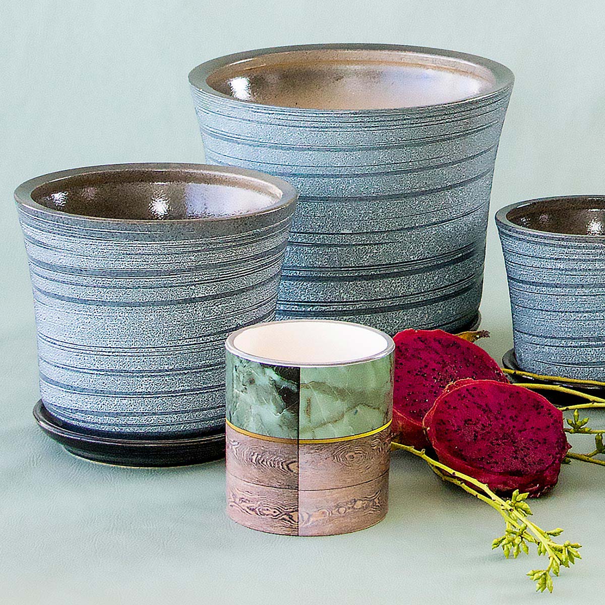 Conjunto de Cachepôs de Cerâmica Cinza - 3 Tamanhos Elegantes