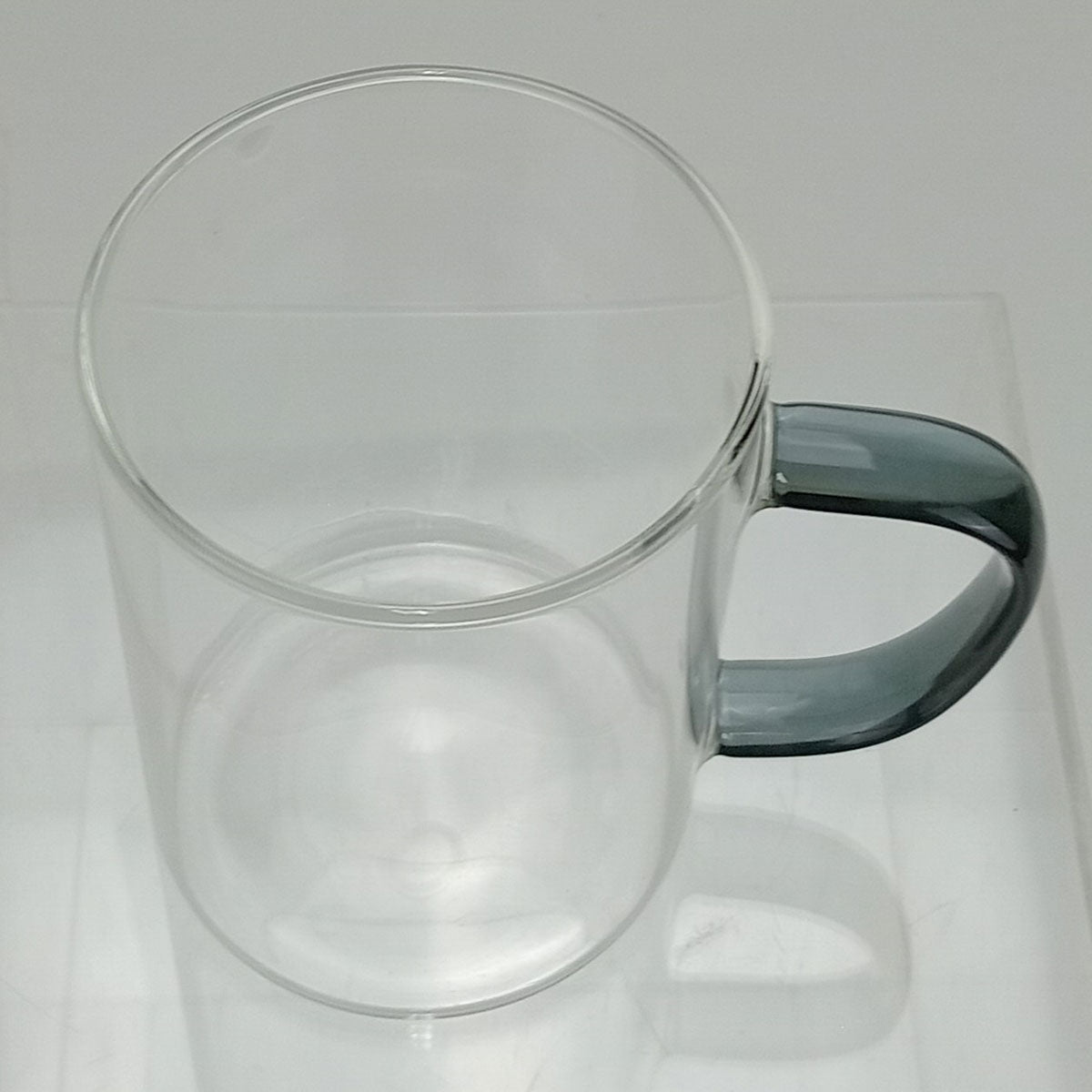 Caneca Borossilicato Transparente 450ml Alça Cinza 12x8x8cm