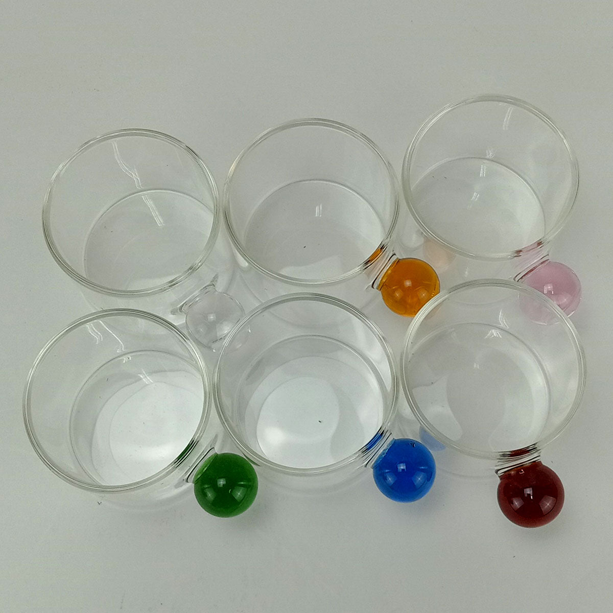 Conjunto 6 Xícaras Borossilicato 100ml Alças Multicoloridas Transparente