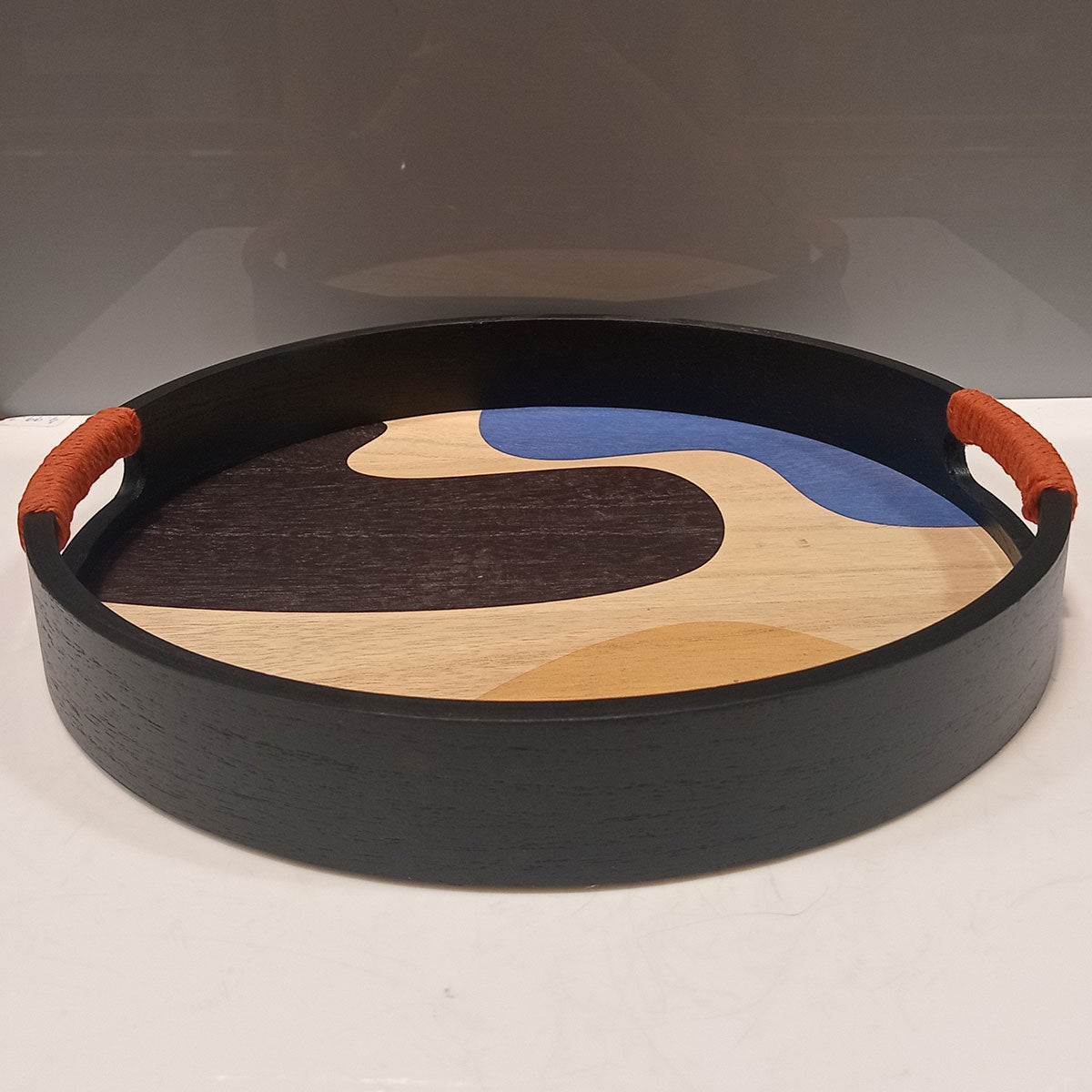 Bandeja Redonda MDF Preto 30x30cm - Decorativa para Servir