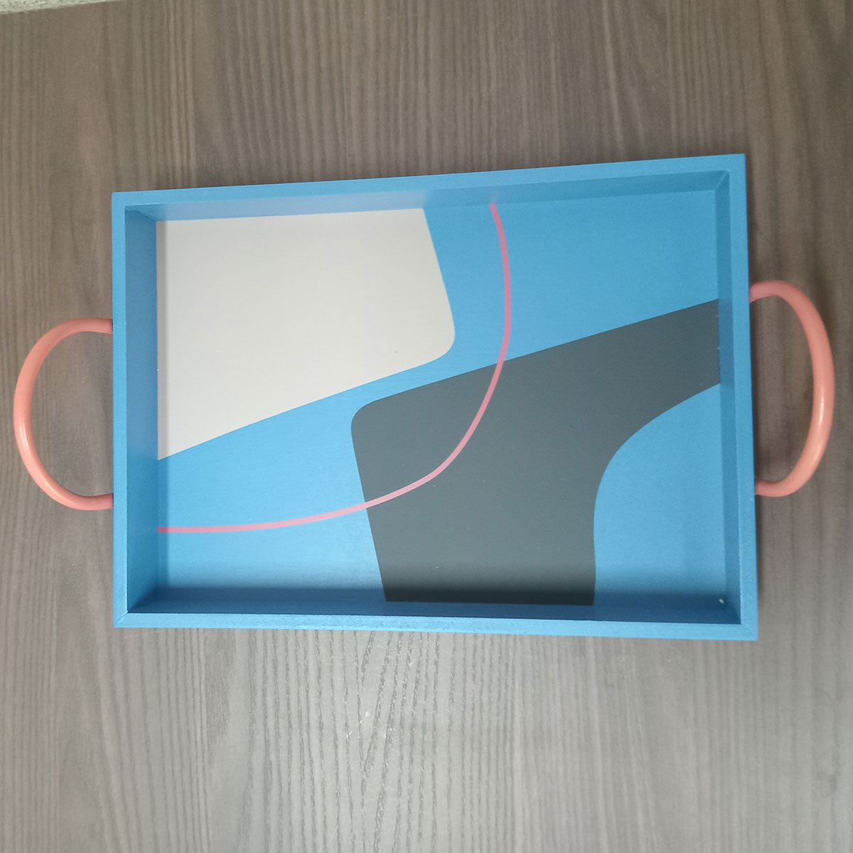 Bandeja Decorativa Retangular MDF Azul 10x25x39cm para Servir Bebidas