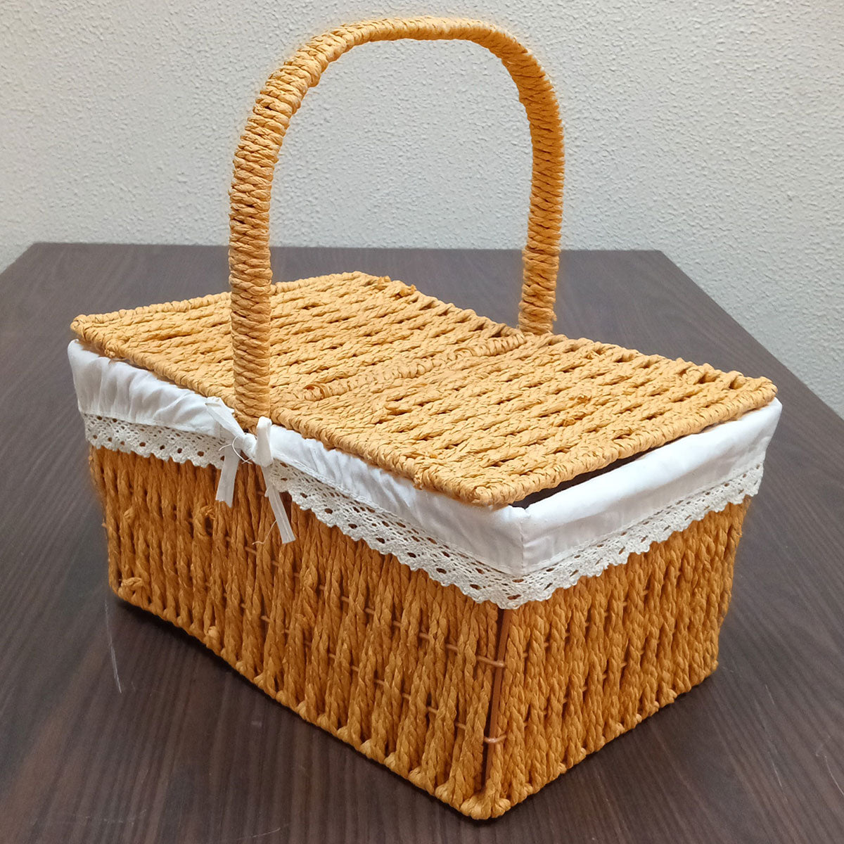 Cesta Piquenique de Fibra Natural 38x40x19cm Marrom - Durável e Prática