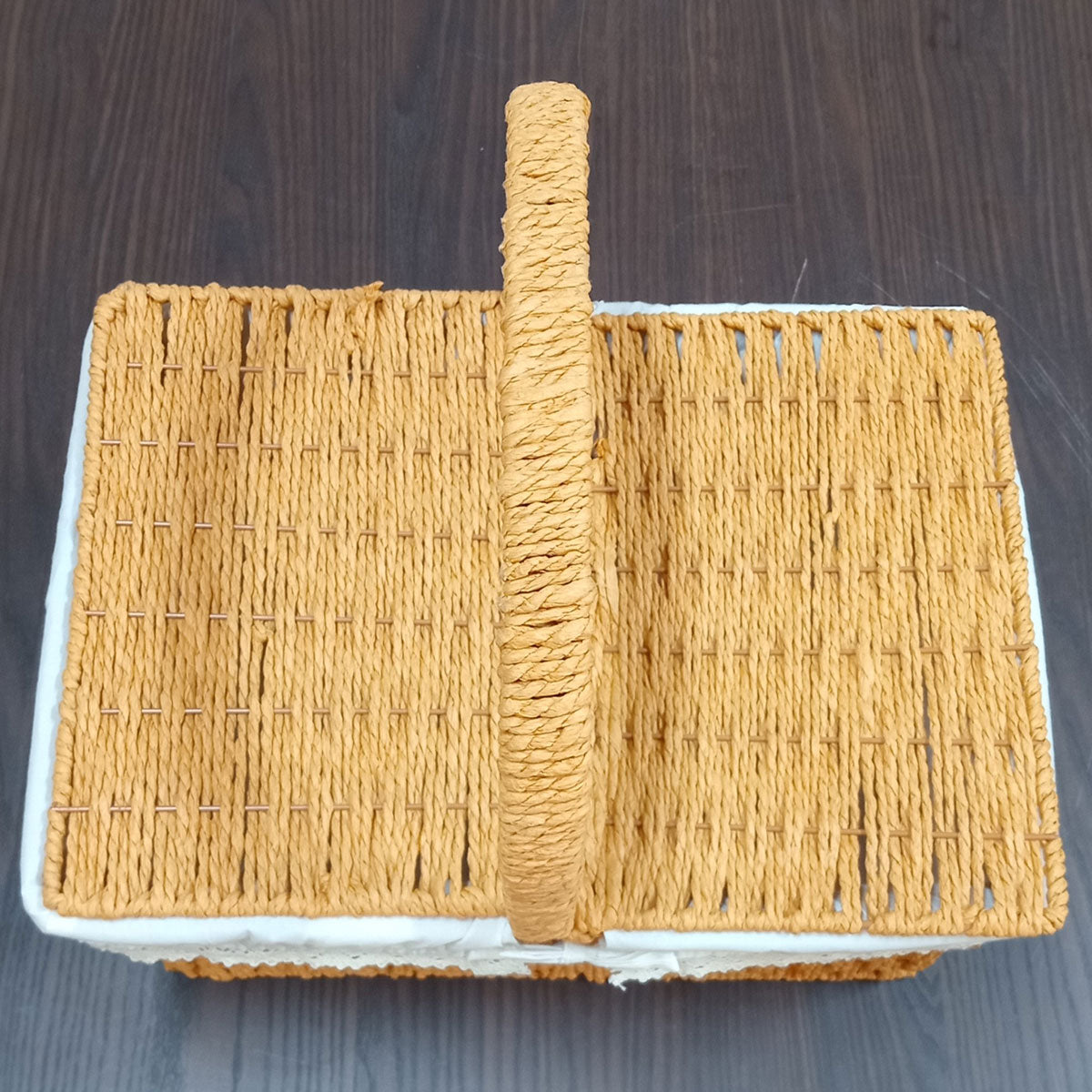 Cesta Piquenique Fibra Natural 35x34,5x24cm Marrom Leve e Durável