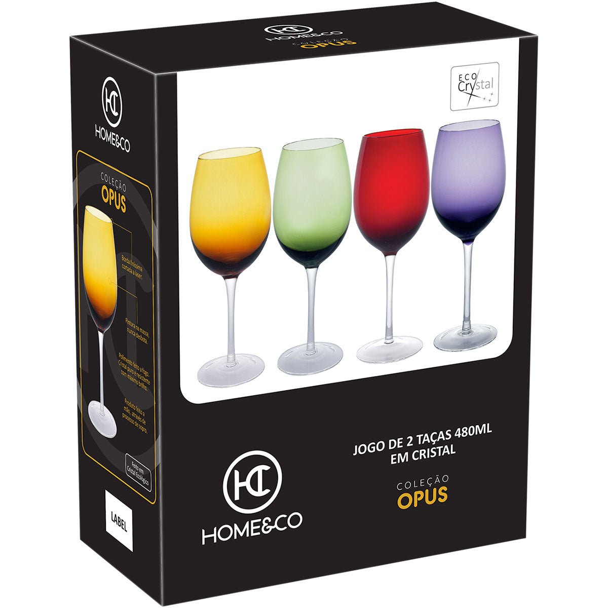 Conjunto 2 Taças de Vinho Verde Home&Co Opus Vidro 480ml 22x8cm