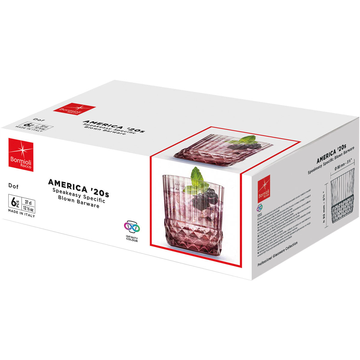 Conjunto 6 Copos de Uísque Bormioli Rocco America Vidro Rosa 370ml