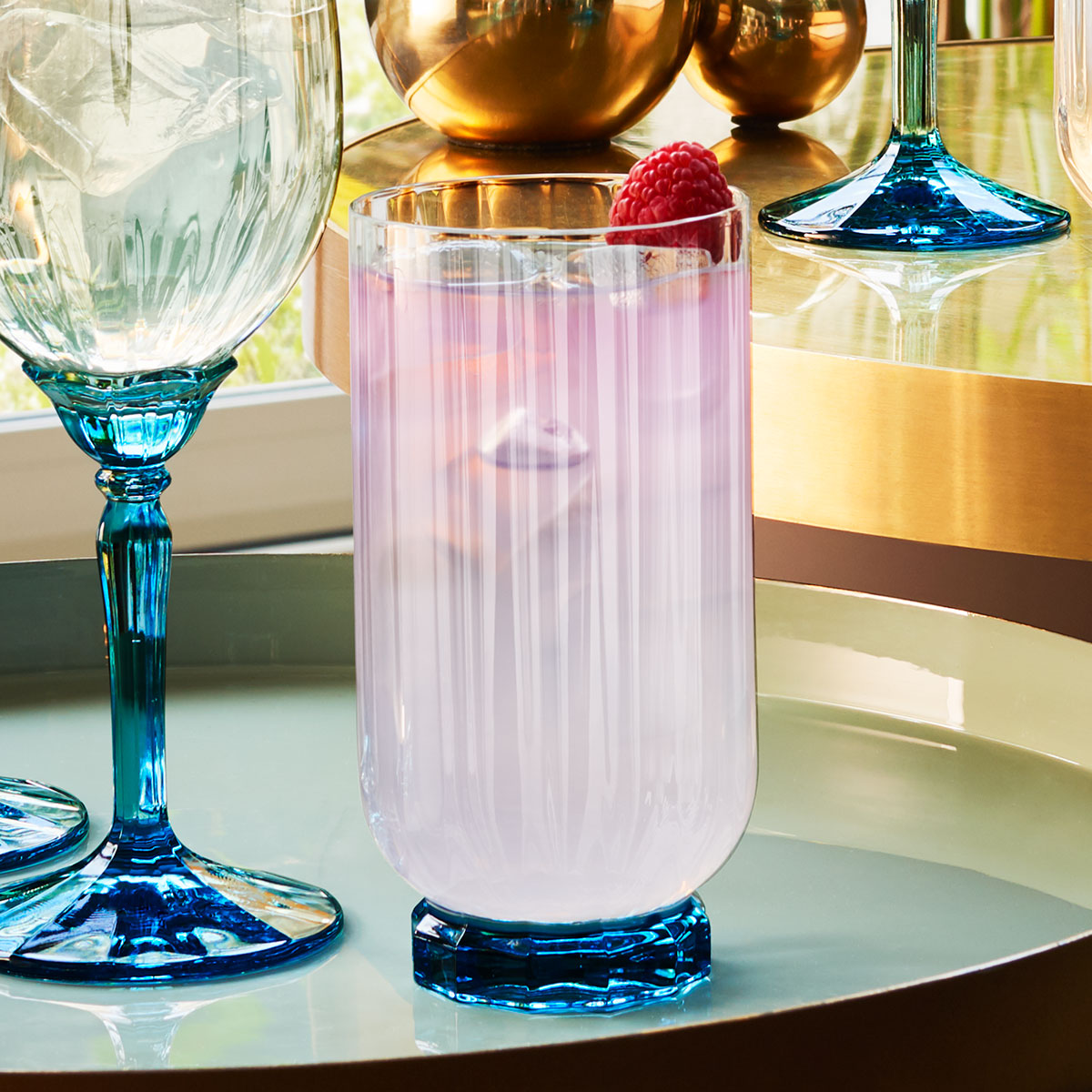 Copo Bormioli Rocco Florian 430ml Vidro Azul com Pé 14x7cm Transparente