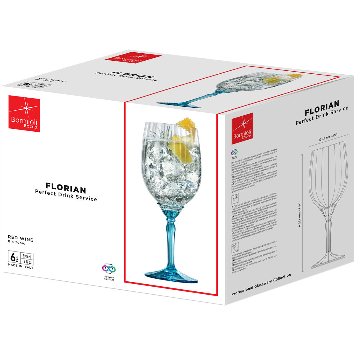 Conjunto 6 Taças de Vinho Bormioli Rocco Florian Pé Azul 530ml Transparente