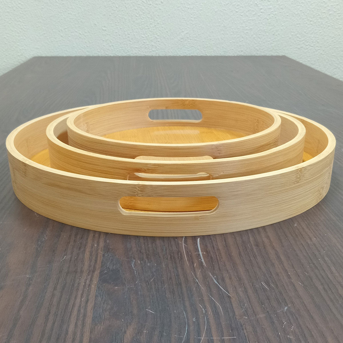 Conjunto de Bandejas Redondas Home&Co em Bambu Natural - 3 Tamanhos