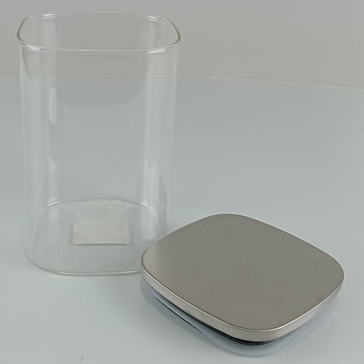 Pote Quadrado Borossilicato 1L Home&Co com Tampa Inox 15x10cm Transparente
