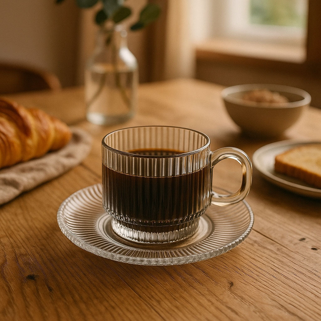 Conjunto 6 Xícaras de Café com Pires Home&Co Vidro Transparente 90ml