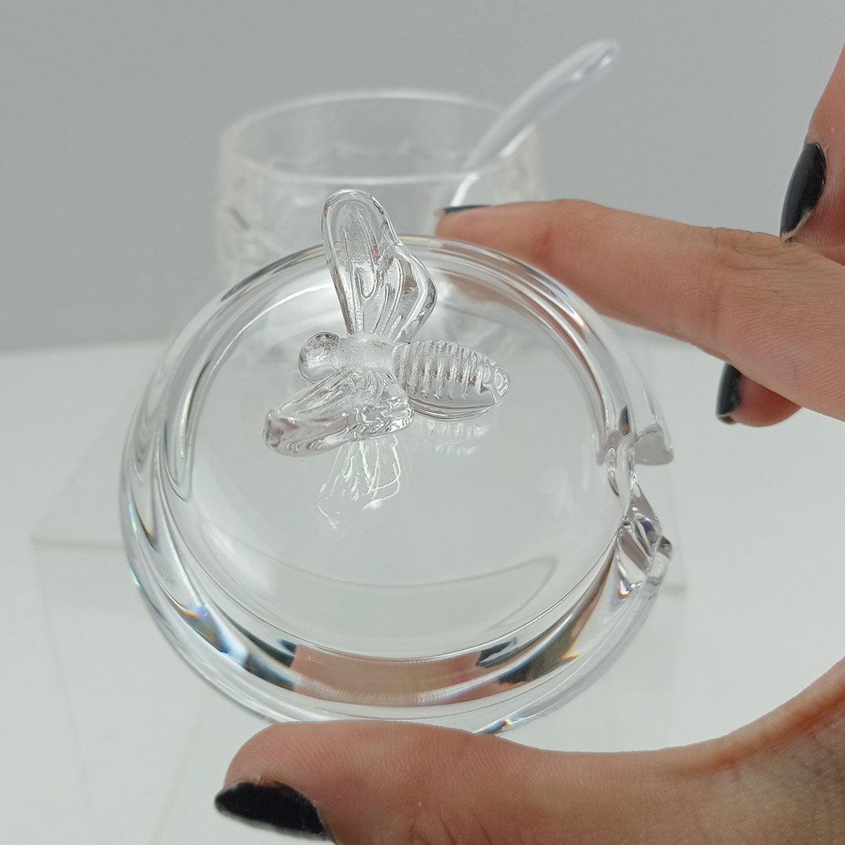 Meleira com Tampa Home&Co 11,2cm Vidro Transparente e Colher Acrílico